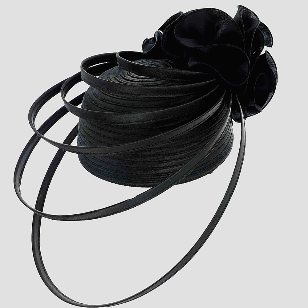 Elegant Black Pillbox Caged Front Hat Unique Refined Equine Church Funeral Tea
